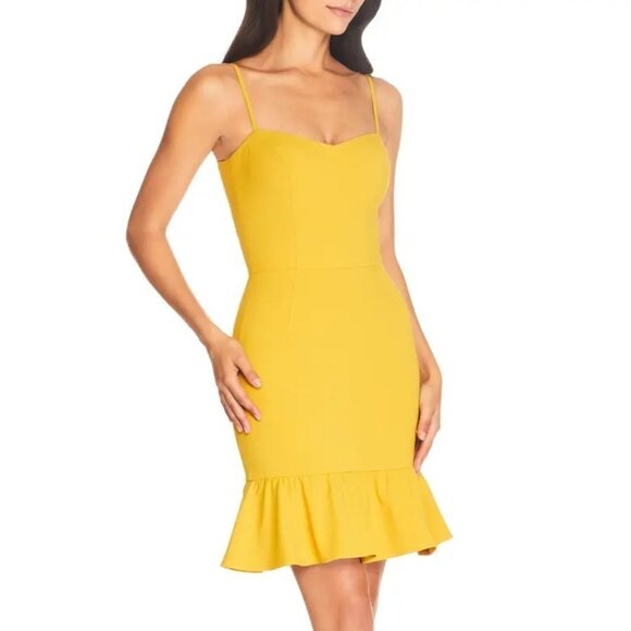 NEW Dress The Population Womens Mira Mini Dress Medium Yellow Chic Modern - Picture 1 of 8